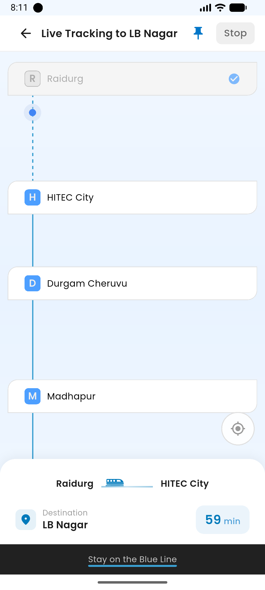 MetroTrack Live Tracking Screen
